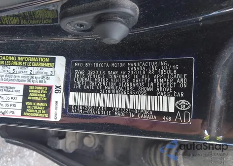 2016 Toyota Corolla L from USA, damaged, VIN 2T1BURHE8GC657095